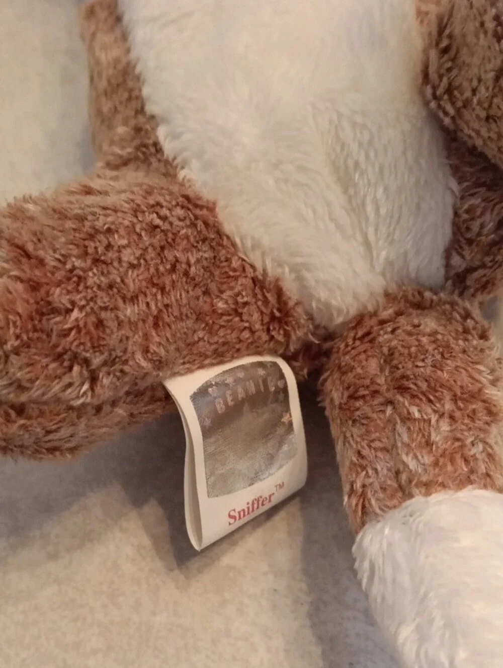Ty Brown and White Plush Puppy with Heart Tag